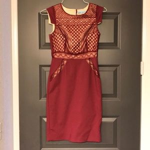 Antonio Melani red and tan shift dress size 0